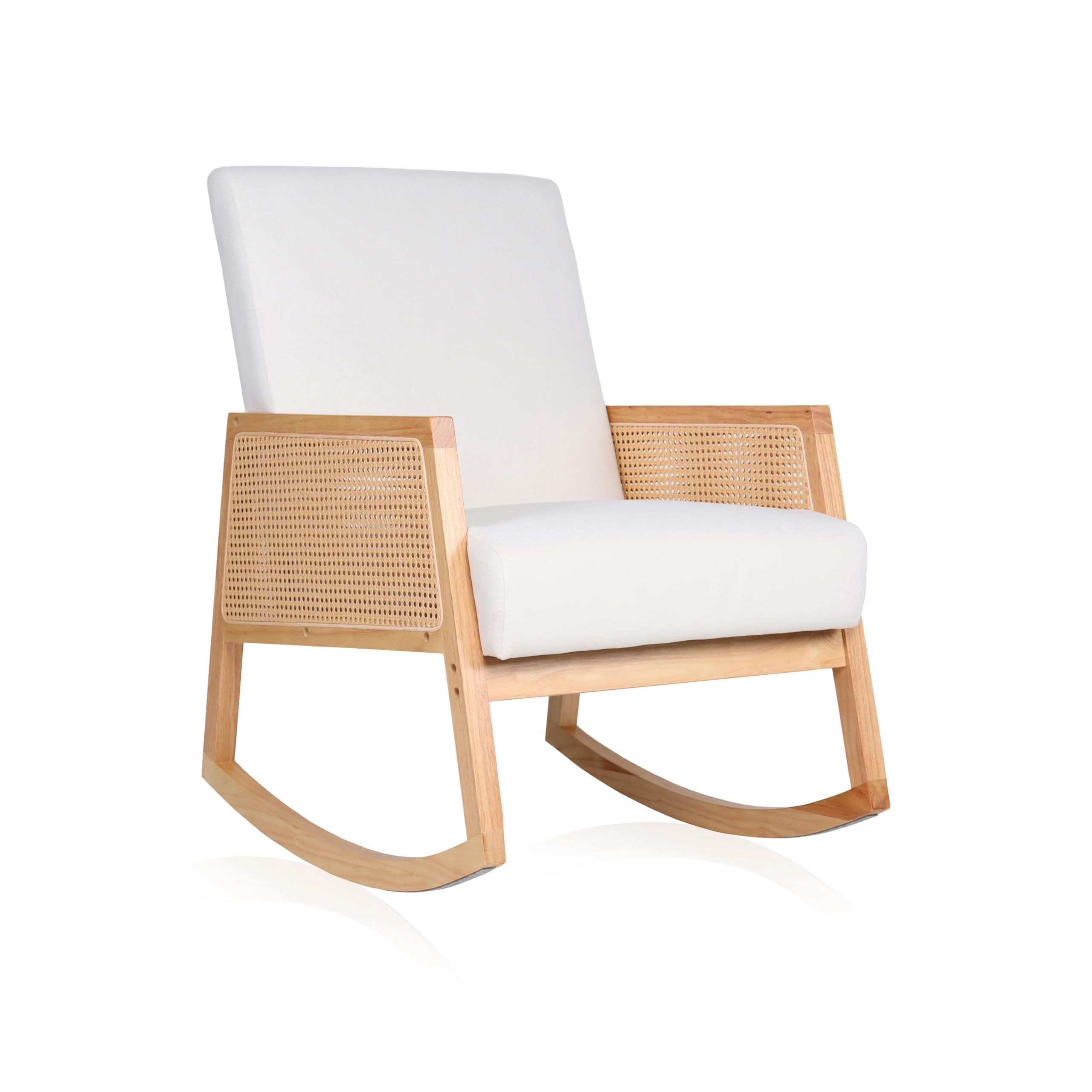 duehome | Ember, Butaca Mecedora, Sillón de Diseño, Acabado en Crema, Ratan y Madera, Medidas: 82 cm (Ancho) x 65 cm (Largo) x 98 cm (Alto)