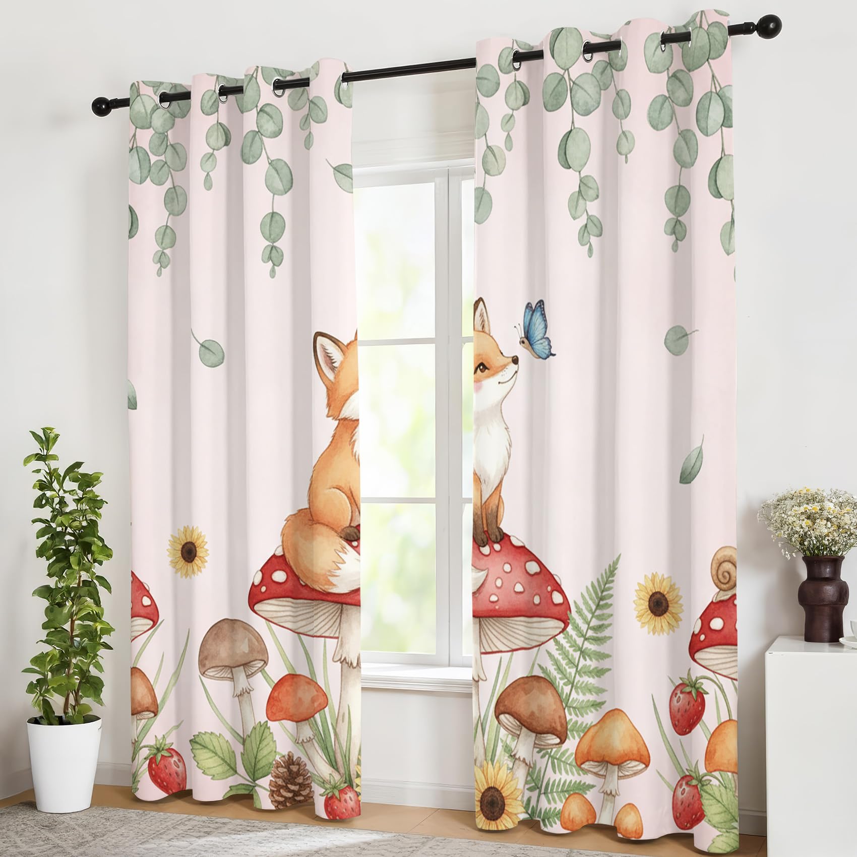 Rideau Occultant Thermiques Renard Animaux de la Forêt Enfant - Lot de 2 Rideaux Imprimé pour Salon Chambre Fenetre Cuisine, Rideaux et Draperies Intérieurs à Oeillets, 140x220 cm (LxH)