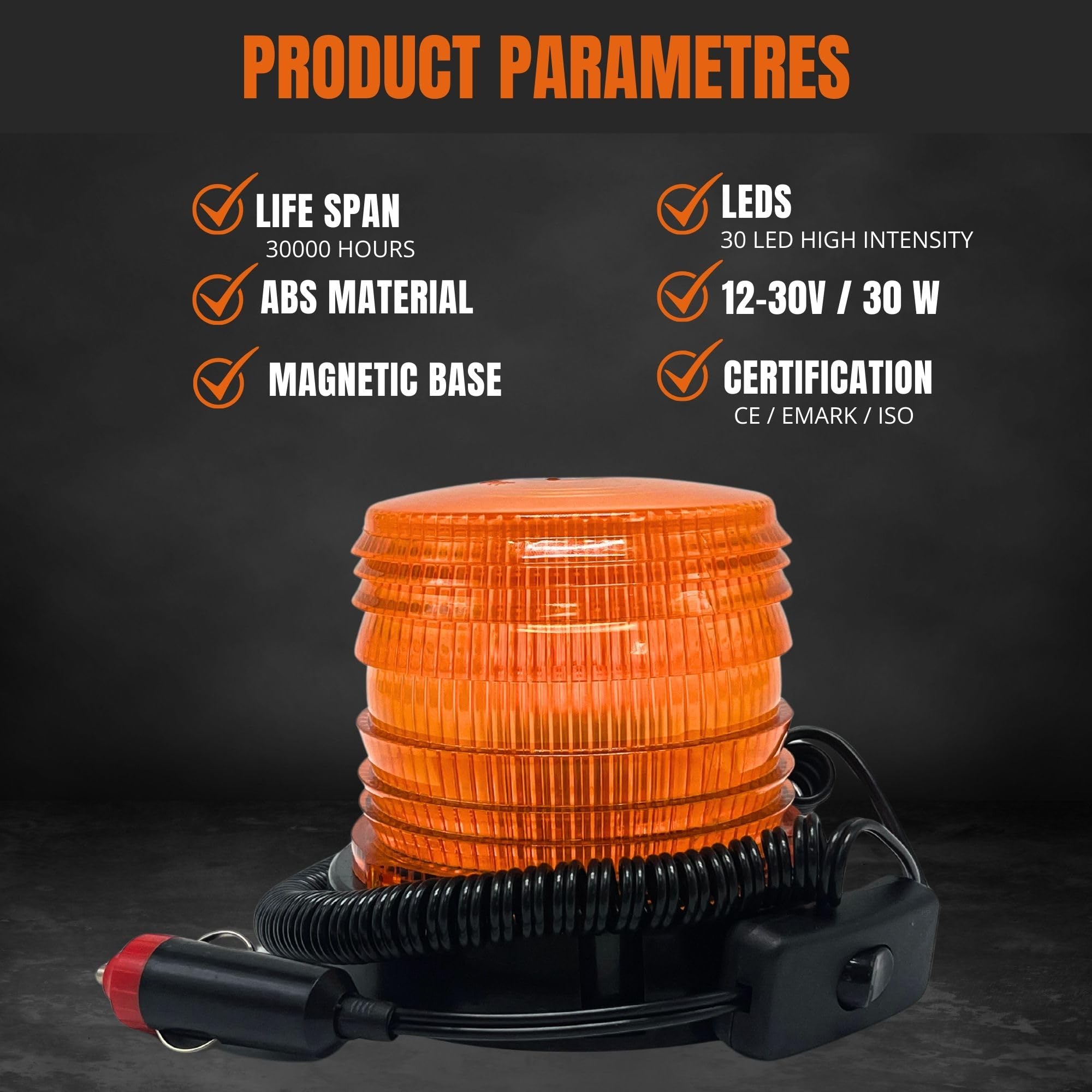 LED Lampeggiante Stroboscopica DC10-30V con Base Magnetica, Luce di Emergenza per Trattore con Spina Accendisigari, Lampeggiante di Avvertimento per Camion, Carrello Elevatore.