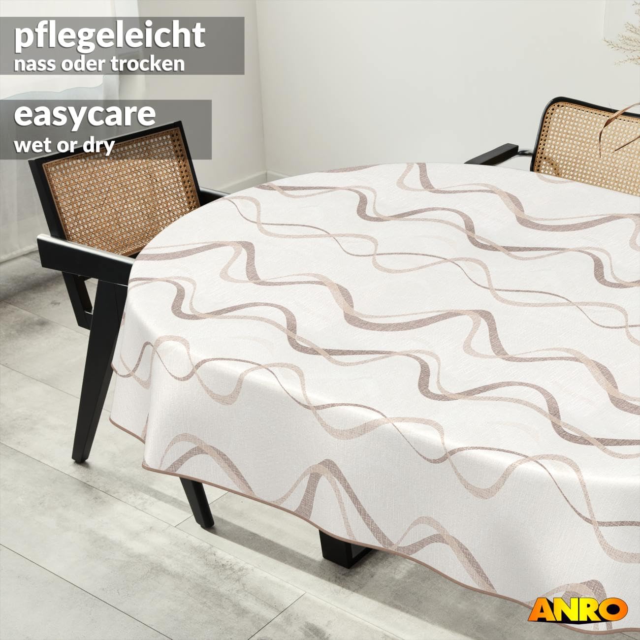 ANRO Nappe en toile cirée lavable, pour table de jardin, extérieur et intérieur, ovale, 200 x 140 cm, avec ourlet, vagues