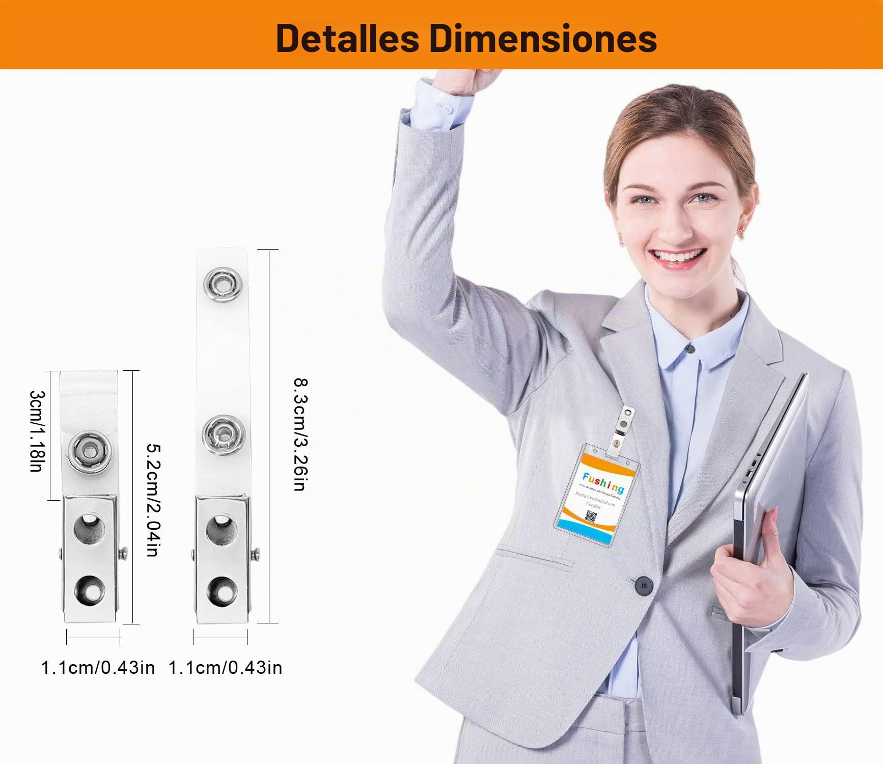 Fushing Pinzas De La Insignia Del Metal Con Las Correas Claras Del PVC Para Las Tarjetas De La Identificación Y Los Soportes De La Divisa (100)