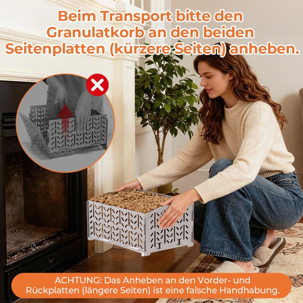 OUSFOT Pelletkorb für Kaminofen aus Edelstahl 430, 30 x 25 x 17 cm, 2,8 kg, Tragbar