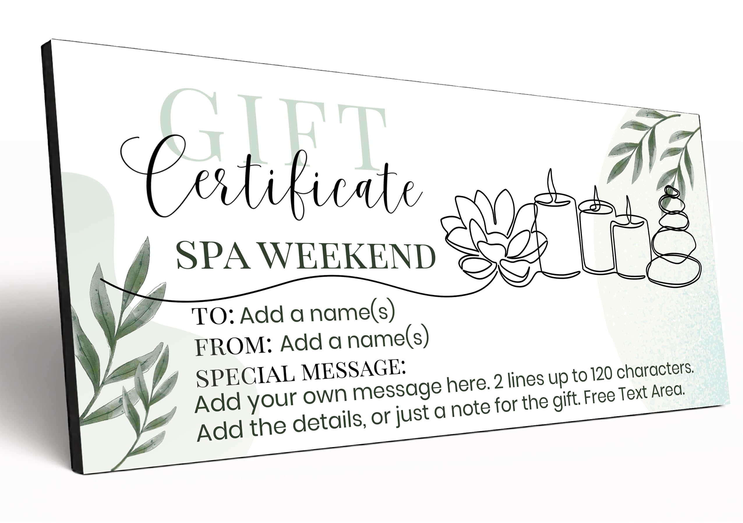 The Plum Penguin Customisable Gift Certificate 6mm MDF Personalised Gift Voucher Experience Event Gift Elegant Botanical Design (Spa Weekend)