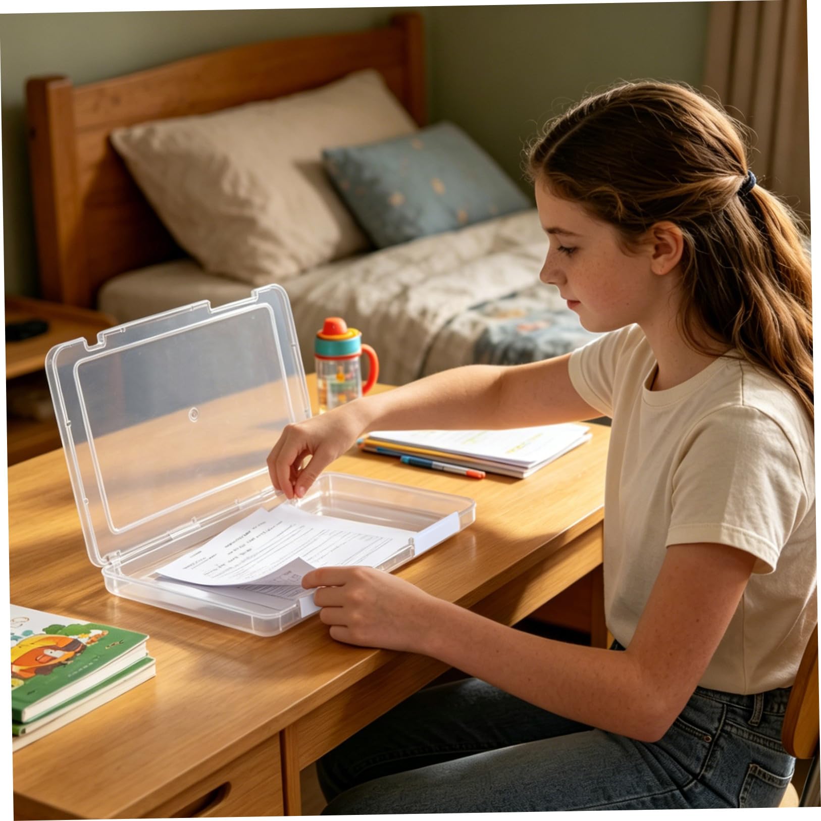 TEHAUX 6 Pezzi Scatola Porta Documenti in Plastica Trasparente A4 per Ufficio e Casa, Organizer File Bianco con Coperchio per Organizzazione Ordinata e Facile Accesso