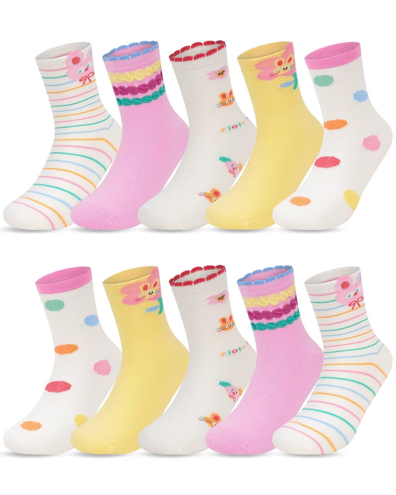 Kyopp 10 Paar Socken Kinder Mädchen und Jungen Klassisch Socken Lustig Cotton Socken Crew Socks Winter/Sommer