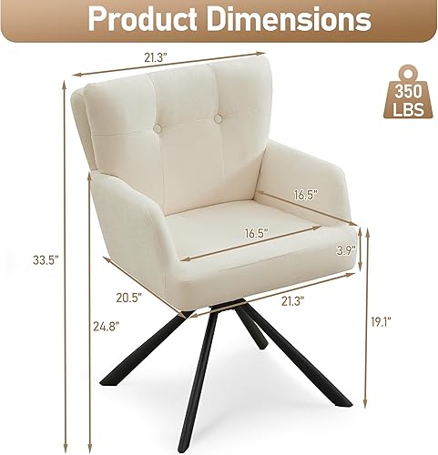 Miniatura 2 de Juego de 2 sillas de comedor de tela, modernas, tapizadas, giratorias, cómodas sillas de comedor con respaldo medio, sillón de escritorio sin ruedas