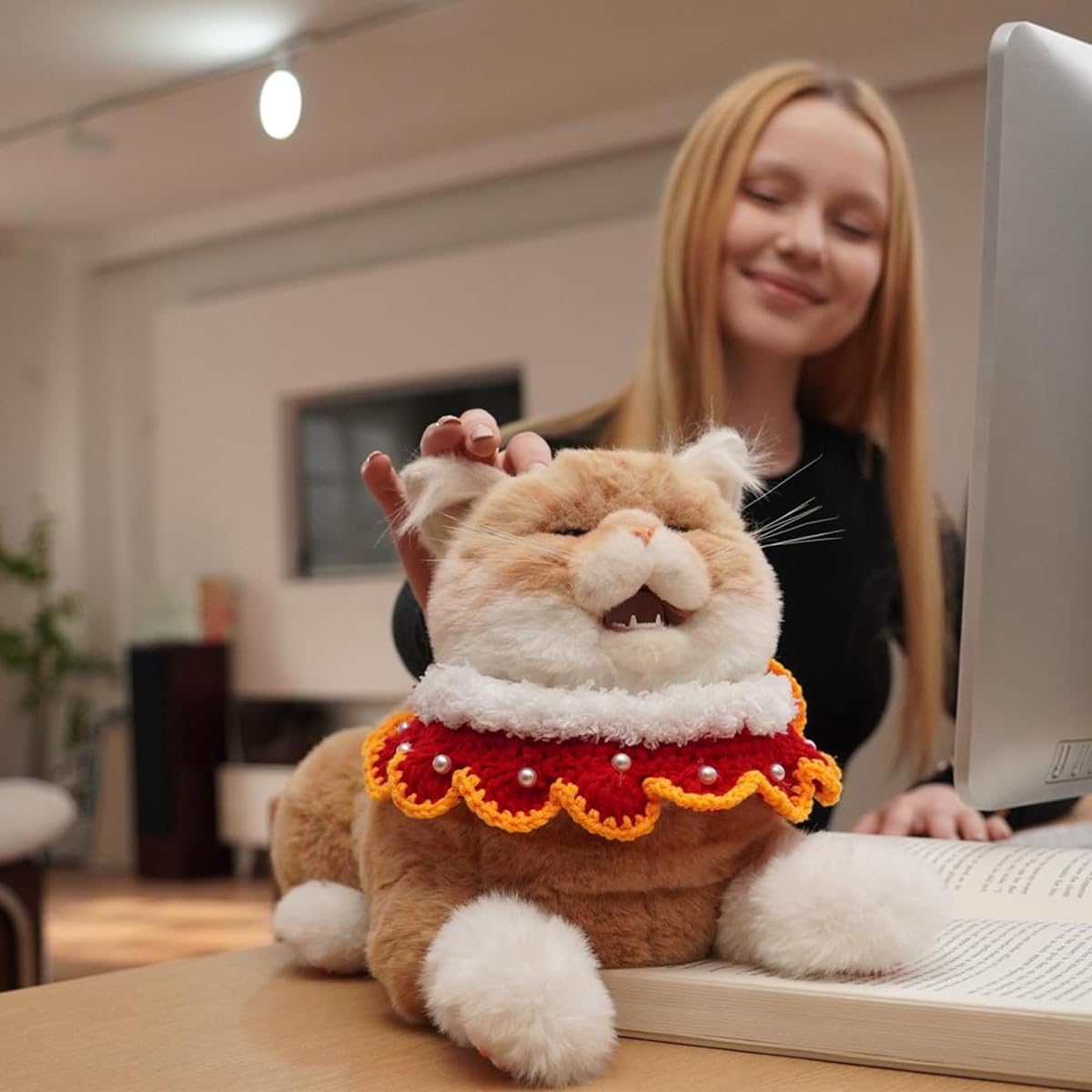 Chongker 24.8" Interactive Robot Cat Plush Stuffed Animal for The Elderly | Electronic Pet With Touch & Voice Interaction, Offers Meows Purring Heartbeat, Face And Tail Movement - Realistic Companion