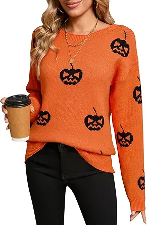Women's Pullover Sweaters Long Sleeve Crew Neck Cute Multi-Hearts Knitted Casual Sweater