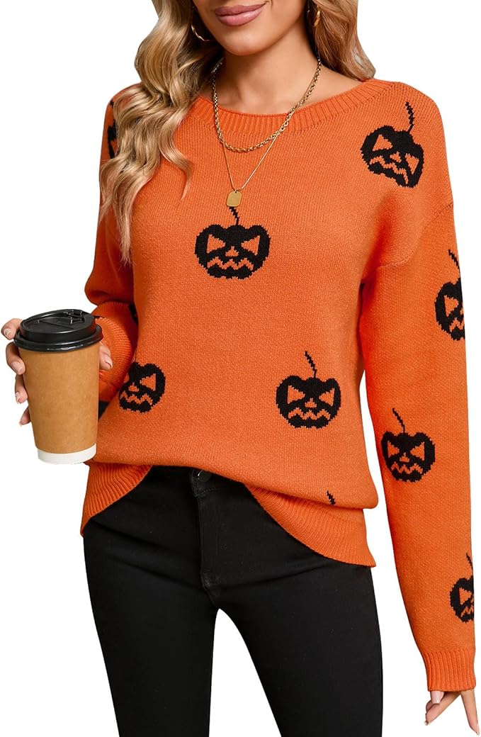 Women's Pullover Sweaters Long Sleeve Crew Neck Cute Multi-Hearts Knitted Casual Sweater