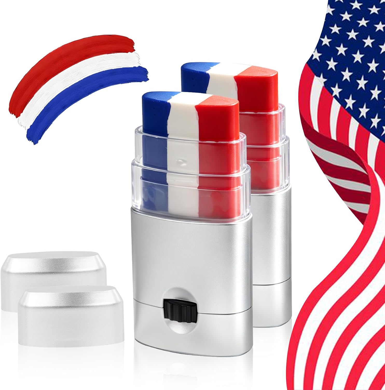 Patriotic Red White Blue Face Paint Stick Makeup for 4th of July, Sports & Events Easy Face & Body Paint for Baseball, Softball & 4th of July Accessories for Women Independence Day Stick (1 PCS)