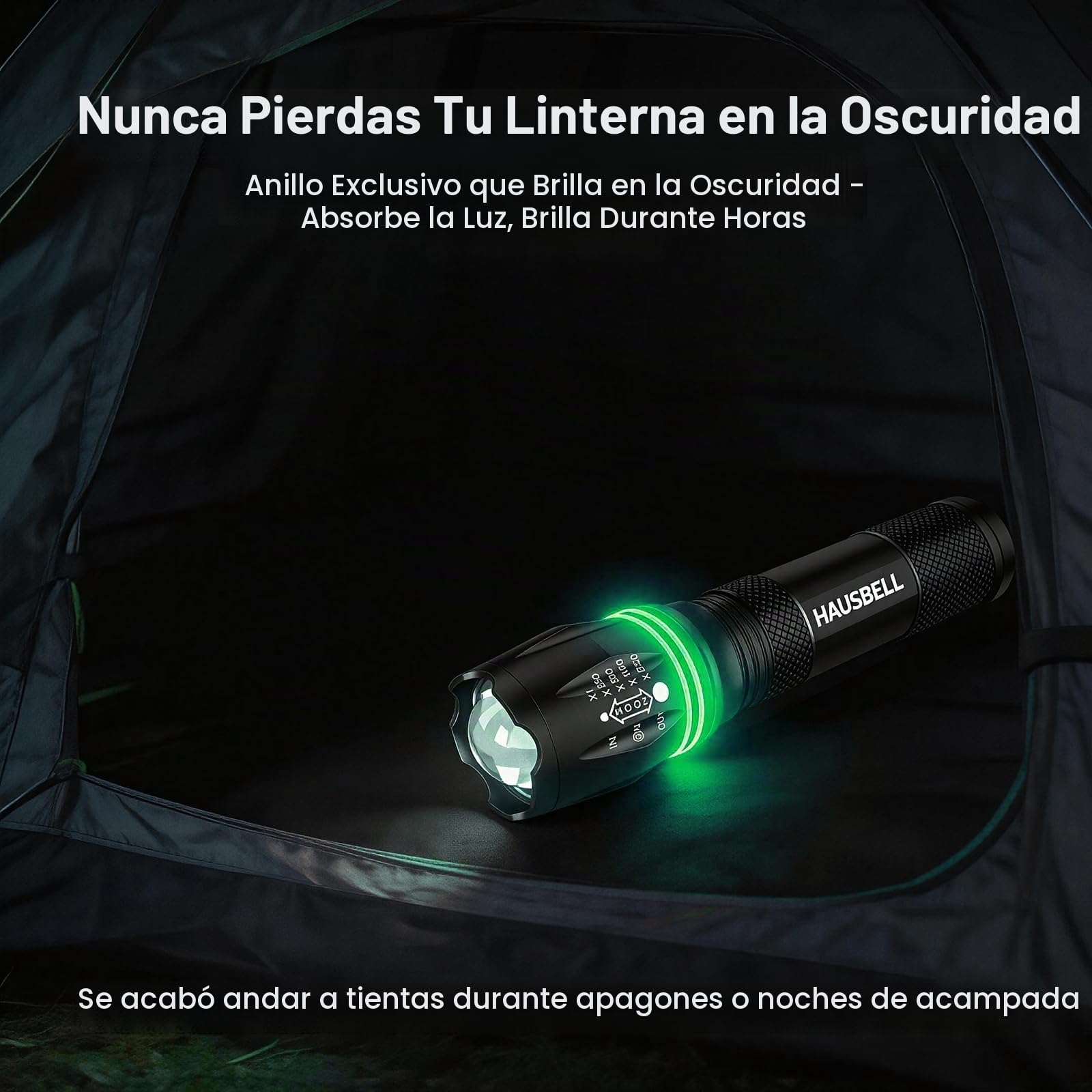 HAUSBELL Linterna LED de 2000 lúmenes (paquete de 2), linterna súper brillante con 5 modos, enfoque con zoom, funciona con pilas, linterna táctica resistente al agua para camping, senderismo y uso de
