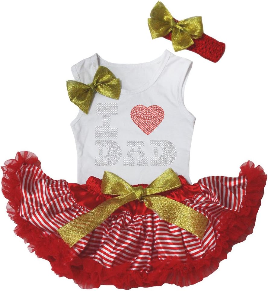 Petitebella I Love Dad Shirt Red White Stripes Baby Skirt Set 3-12m