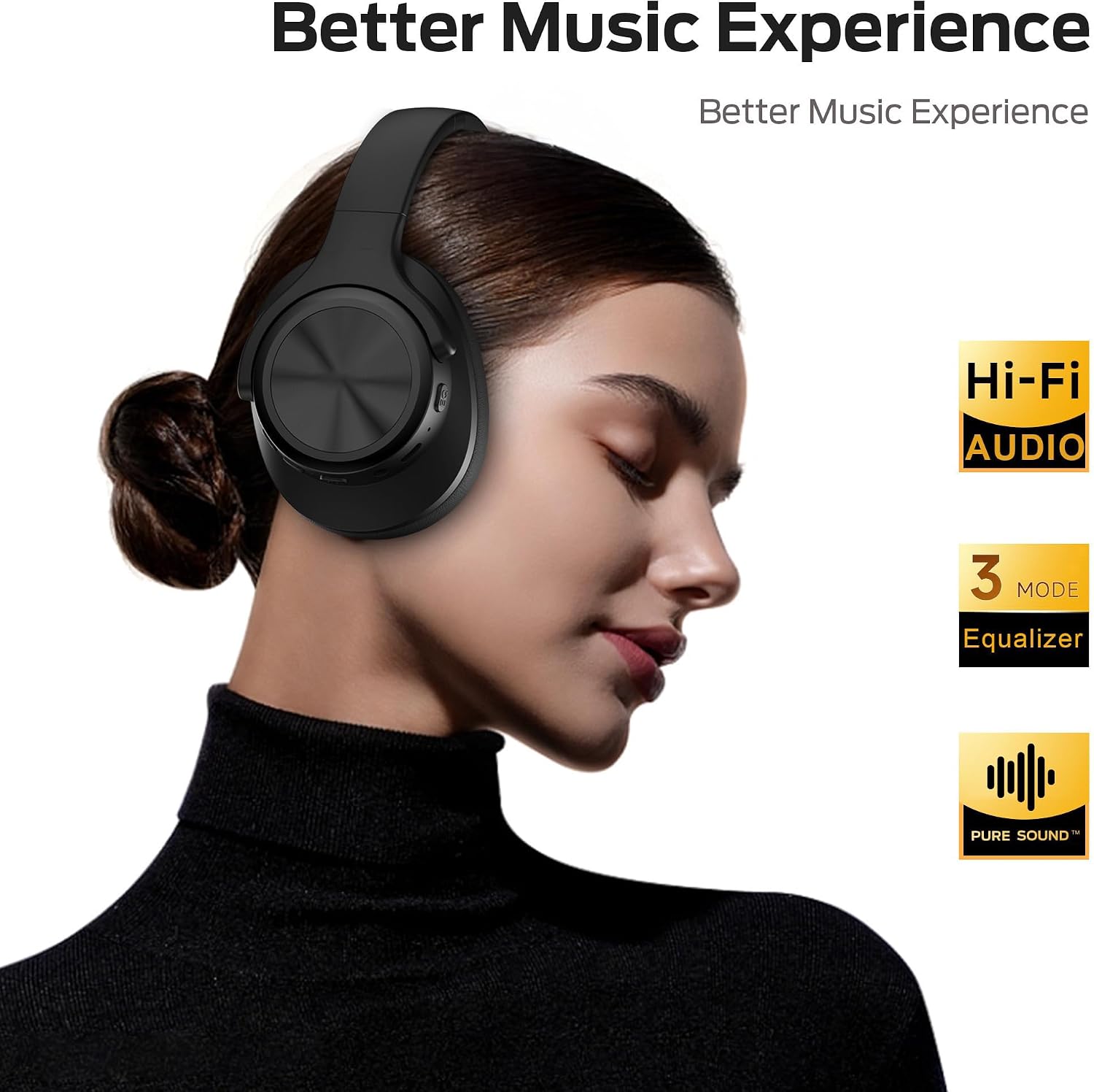 Oraolo Mission 200 Bluetooth Headphones, Wireless Over-Ear Bluetooth with 3 EQ Modes,60H Playtime,Low Latency HiFi Stereo Foldable Lightweight Headset,Deep Bass for Home Office Cellphone PC Ect,Black