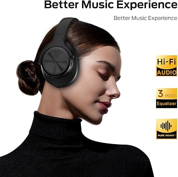 Oraolo Mission 200 Bluetooth Headphones, Over-Ear Bluetooth 5.3 Headset, 3 EQ Modes 60H Playtime, Low Latency HiFi Deep Bass for PC Cellphone Home Black