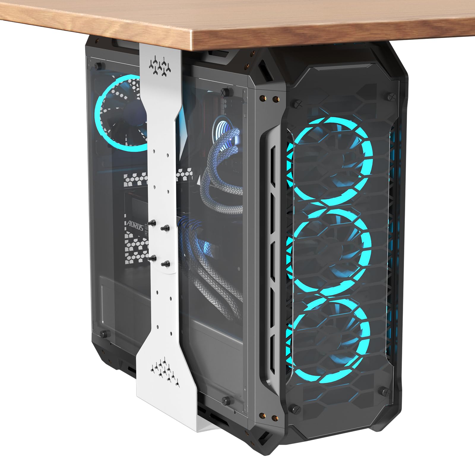 PUTORSEN PC Halterung unter Schreibtisch, Maximale Breite bis zu 340 mm, bis zu 35 kg Tragfähigkeit, PC Untertisch Halterung mit Schutzpolster, Heavy Duty Computergehäuse, Weiß