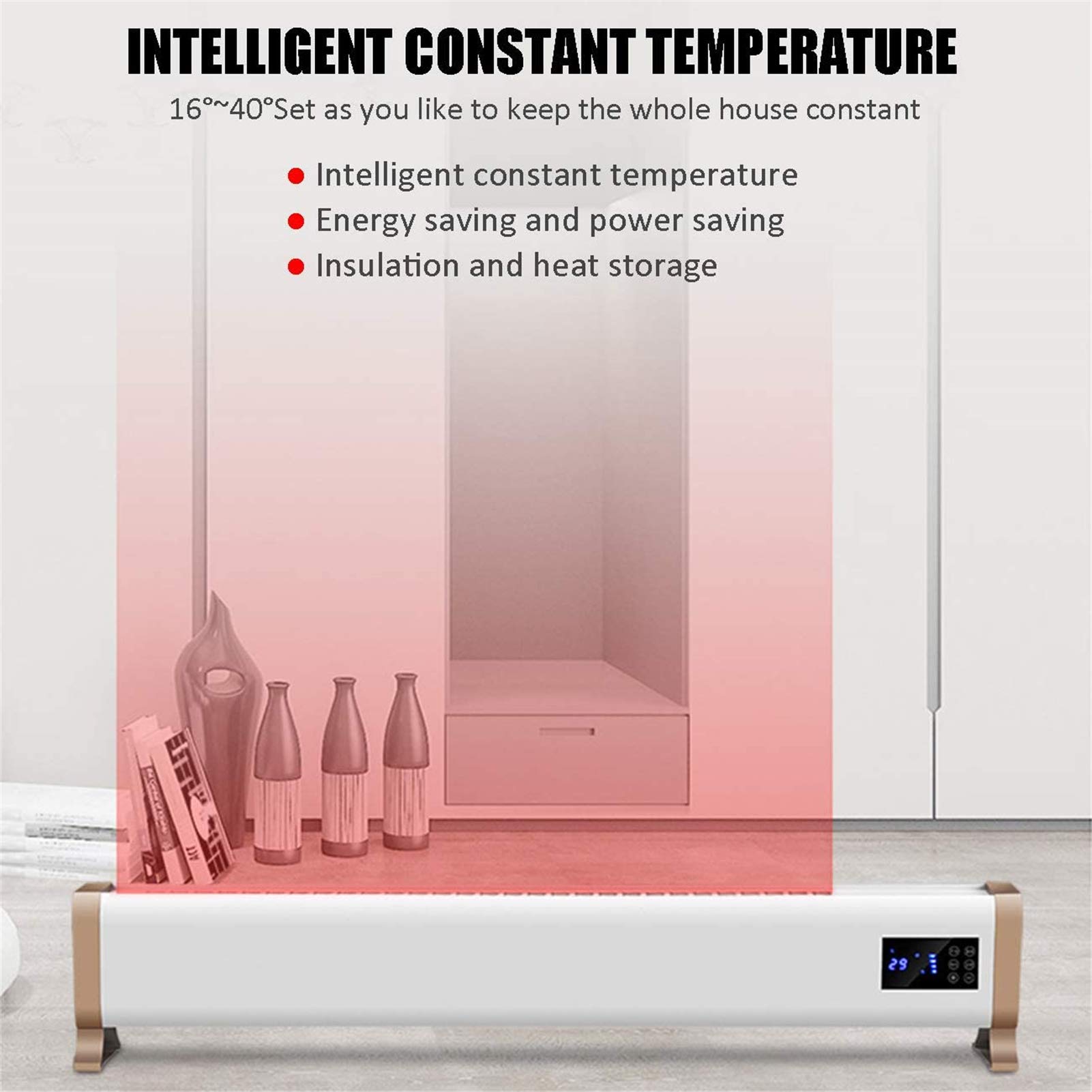 Riscaldatori elettrici elettrici Battiscopa Termoconvettore con termostato Intelligente, Timer Digitale 24 Ore, Blocco Bambini, Telecomando, per casa/conservatorio - Radiatore a battiscopa