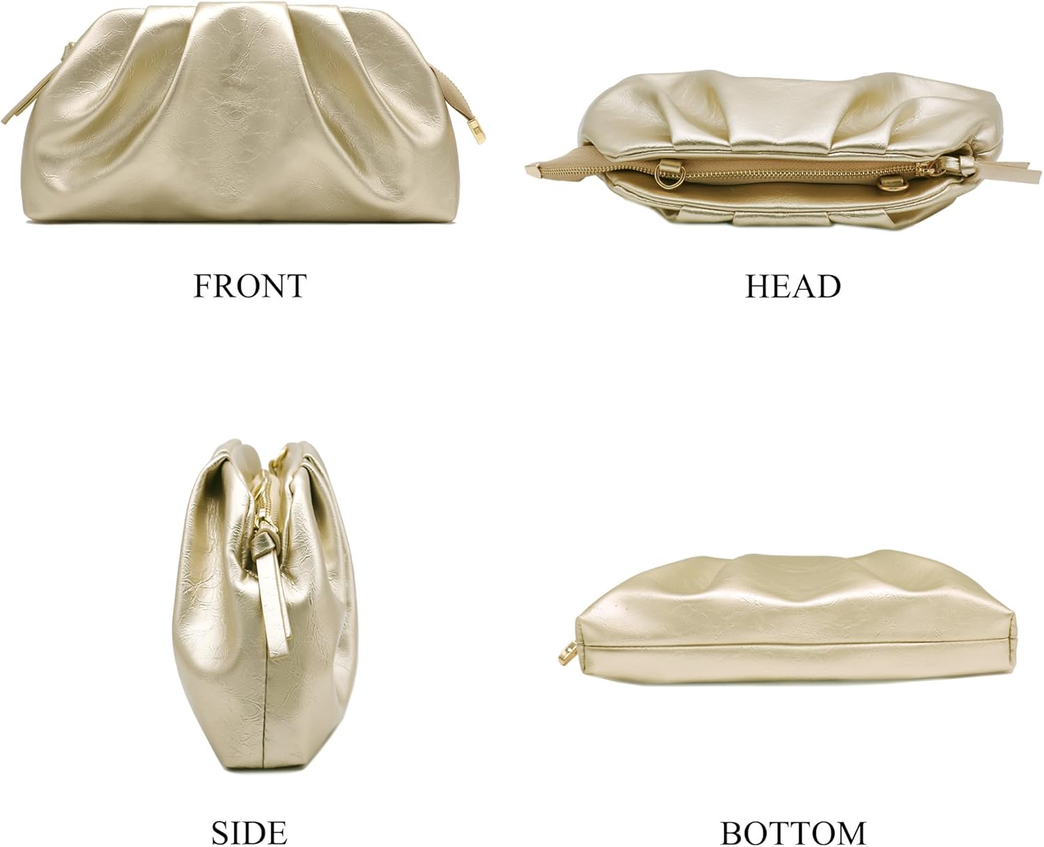 Milisente Clutch Purses for Women Shiny PU Leather Pleated Evening Clutch Bag With Shoulder Strap for Formal Wedding Prom