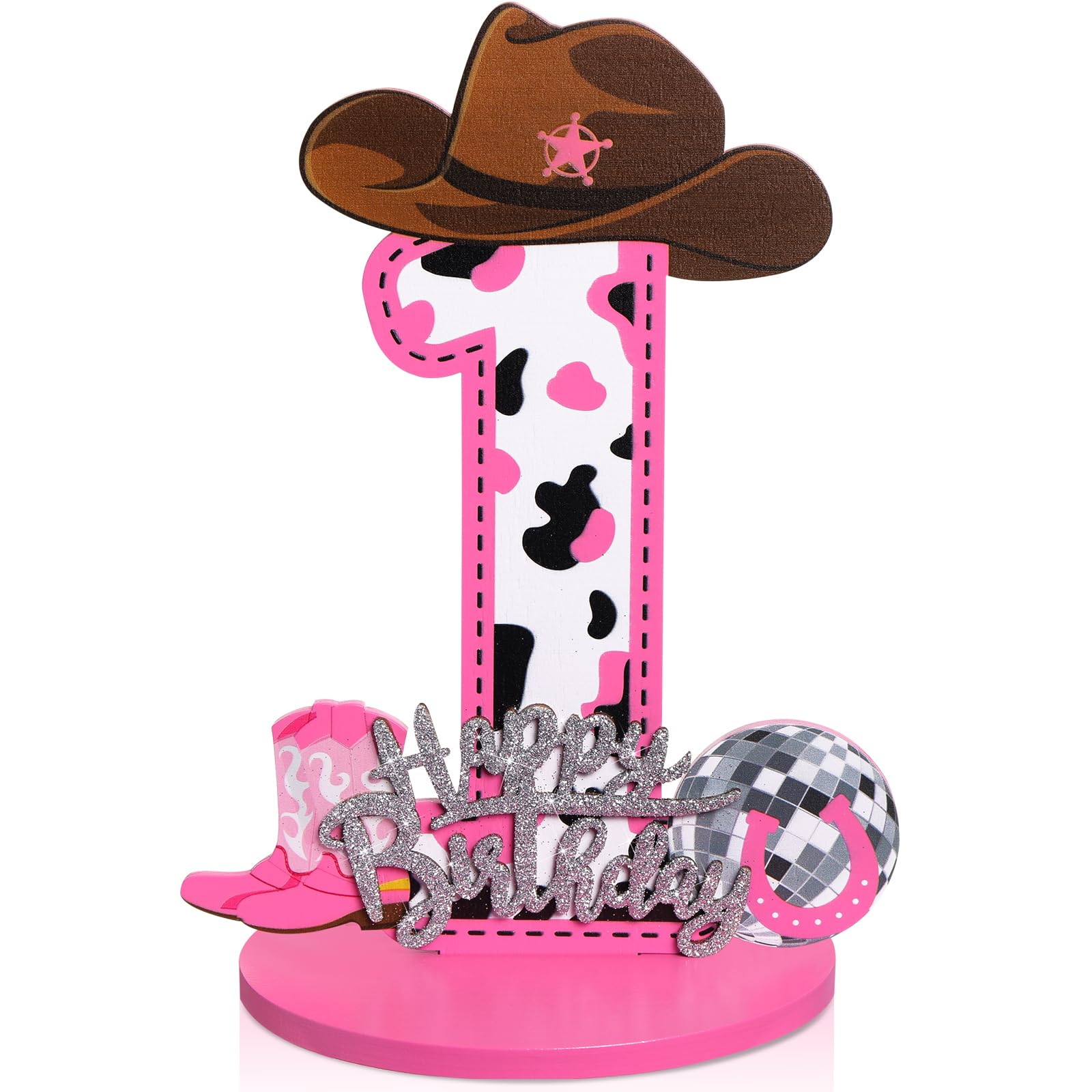 MiniInflat Western Cowgirl Birthday Number Sign Centerpiece for Girls Cowgirl Number Wooden Table Decoration Western Disco Party Supplies for Glitter