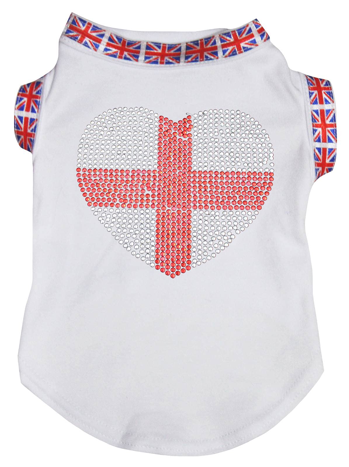 Petitebelle Rhinestone England Heart Puppy Dog Shirt (White, XX-Large)