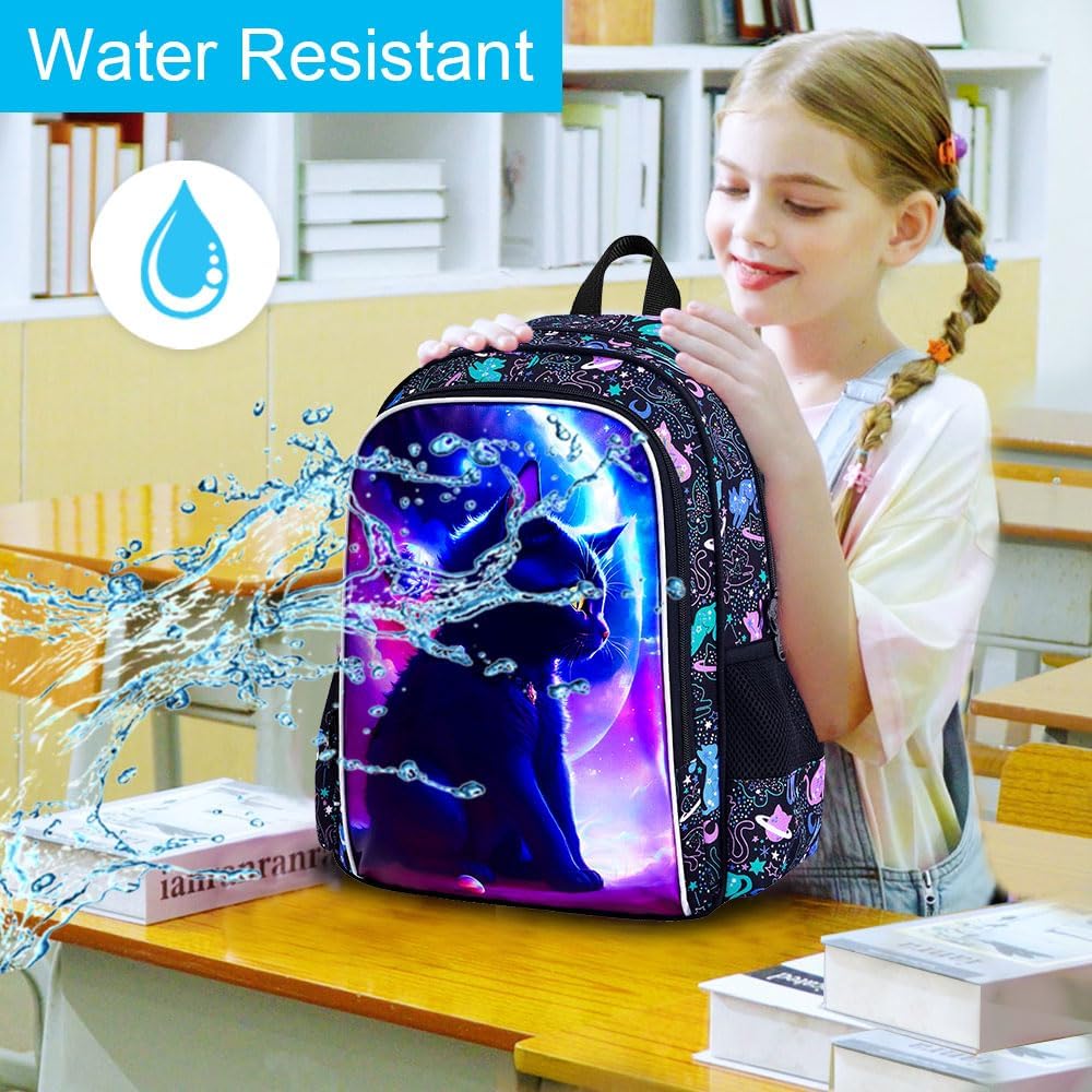 gxtvo 3PCS Girls Cat Bookbag, 16" Kids Backpack with Lunch Box, Water Resistant Elementary School Bag for Preschool Toddler - Image 7