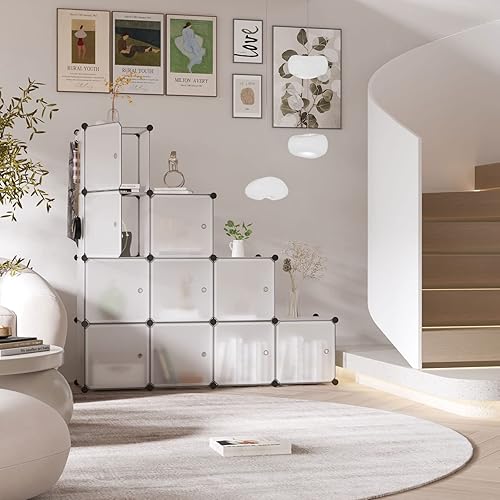 Miniatura 4 de C&AHOME Organizador de almacenamiento en cubos con puertas, estantes de 12 cubos, armario de armario, estantería modular de plástico ideal para