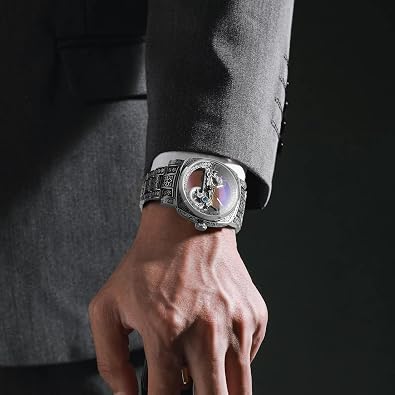 FORSINING Men's Skeleton Watch Roman Number Automatic Self Wind Tourbillon Wrist Watch with Stainless Steel Bracelet