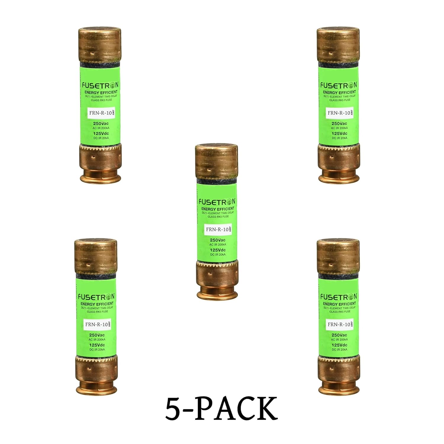 5-Pack New FRN-R-10 FRN-R-10A 250Vac Time Delay Fuse, FRN-R-10A Current Limiting Class RK5 Fuse