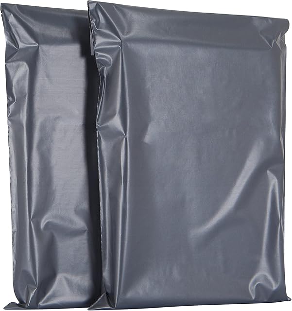 AKAR 14 x 21 Inch Grey Mailing Bags  25 Pack of Strong Polythene Posting Mail Bags with Aluminium Adhesive Strip  55 Microns  Easy Seal & Heavy Duty  X-Large 35 x 53cm  For Non-Fragile Items