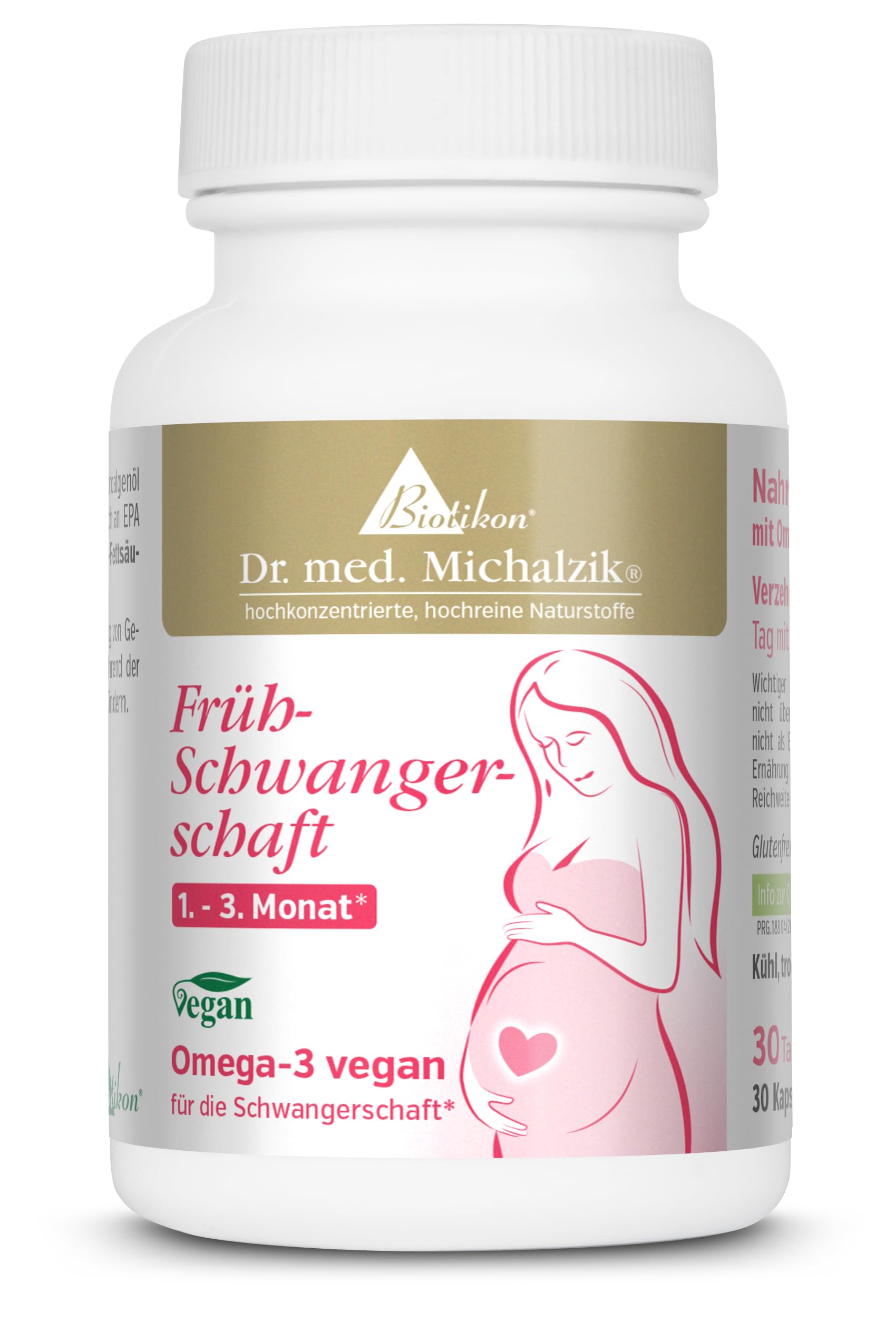 Frühschwangerschaft Dr. Michalzik, 800 µg Folsäure, 150 Kapseln | Mit Folsäure, DHA, Eisen und Calcium • vegane Kapseln • eigene deutsche Produktion • ohne Zusätze