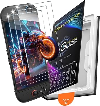 TRANSNOVO 3-Pack for Switch 2 Tempered Glass Screen Protector with Alignment Guide, 9H Scratch Resistant, Bubble-Free 10s Install for First-Time Users, Ultra Clear Touch Sensitive Glass 3-Pack