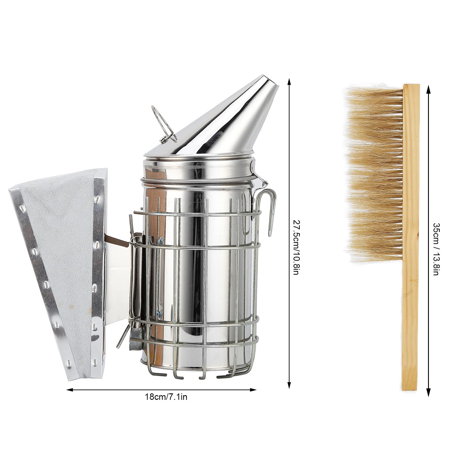 Bienenzucht-Zubehör-Set, Edelstahl-Bienenraucher Mit Hitzeschild, Handschuhen, Bürste, Drahteinbettung, Entdeckelungswerkzeug, Rahmenclip, Bienenstockwerkzeug. Perfekt Für Imker Aller Stufen
