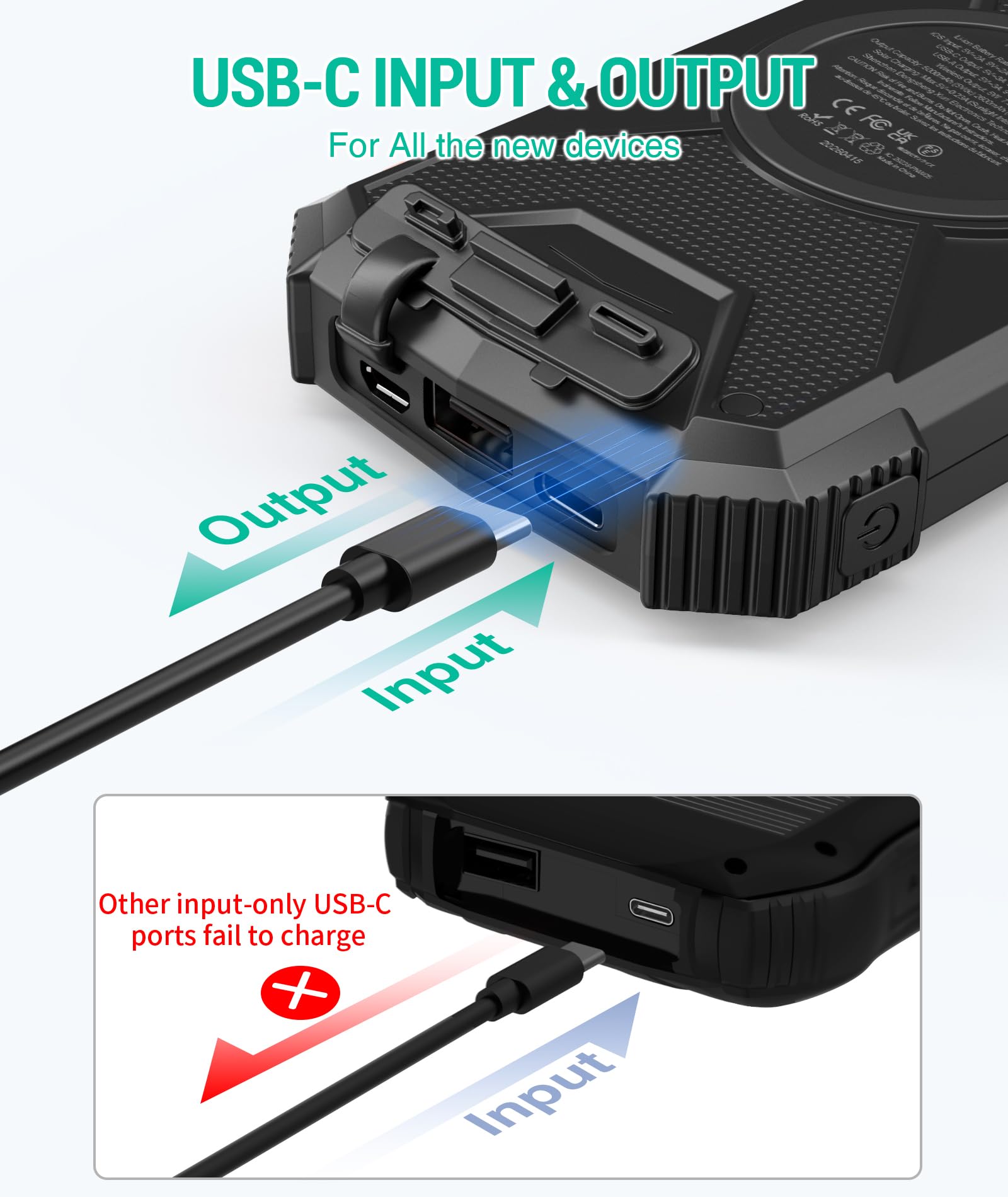 BLAVOR Batterie Externe Solaire Banque de Puissance 10000mAh Chargeur Solaire pour randonnée, Chargeur Rapide sans Fil pour Telephone, Interface USB Compatible avec Les Téléphones, Tablettes