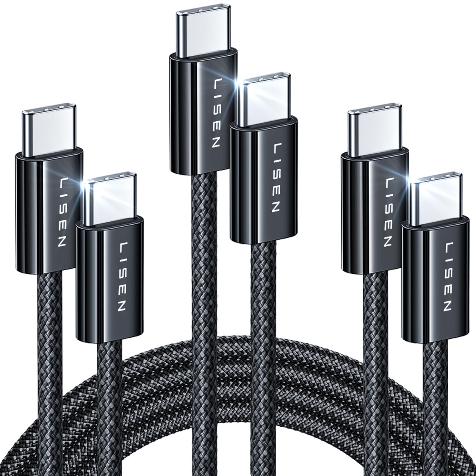 LISEN 60W USB C Kabel, [4er Pack, 2M] USB C auf USB C Kabel Set, PD 3.0 Schnellladekabel USB C für iPhone 17 Pro Max Zubehör,iPhone 16 15,Switch,Samsung Galaxy S25,Pixel,MacBook,iPad,Xiaomi