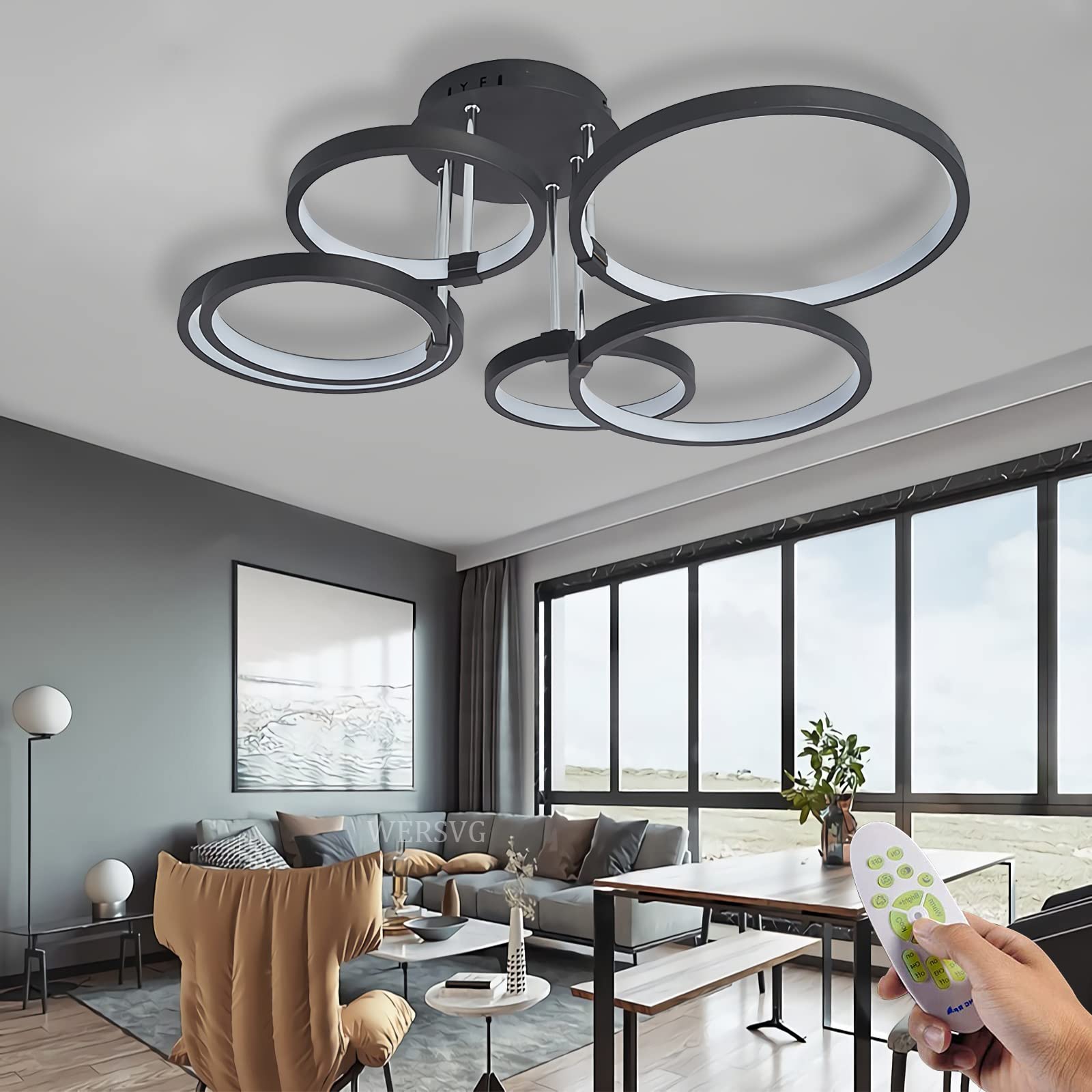 LYMSXAZOU Black Modern Design LED Chandelier Ceiling Light - 72W Dimmable 3000K-6000K Remote Control Corridor Lamp for Bedroom