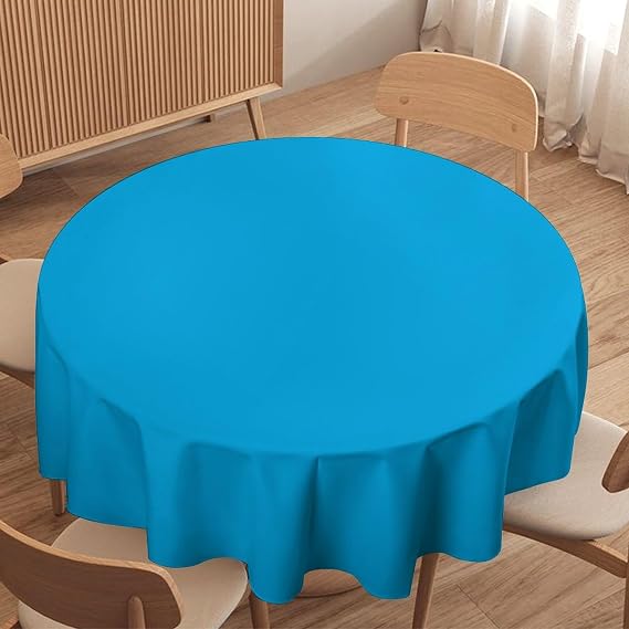 Round Tablecloth, Solid Plain Aqua Blue Table Cloth Washable Table Cover for Dinning Party, 60 X 60