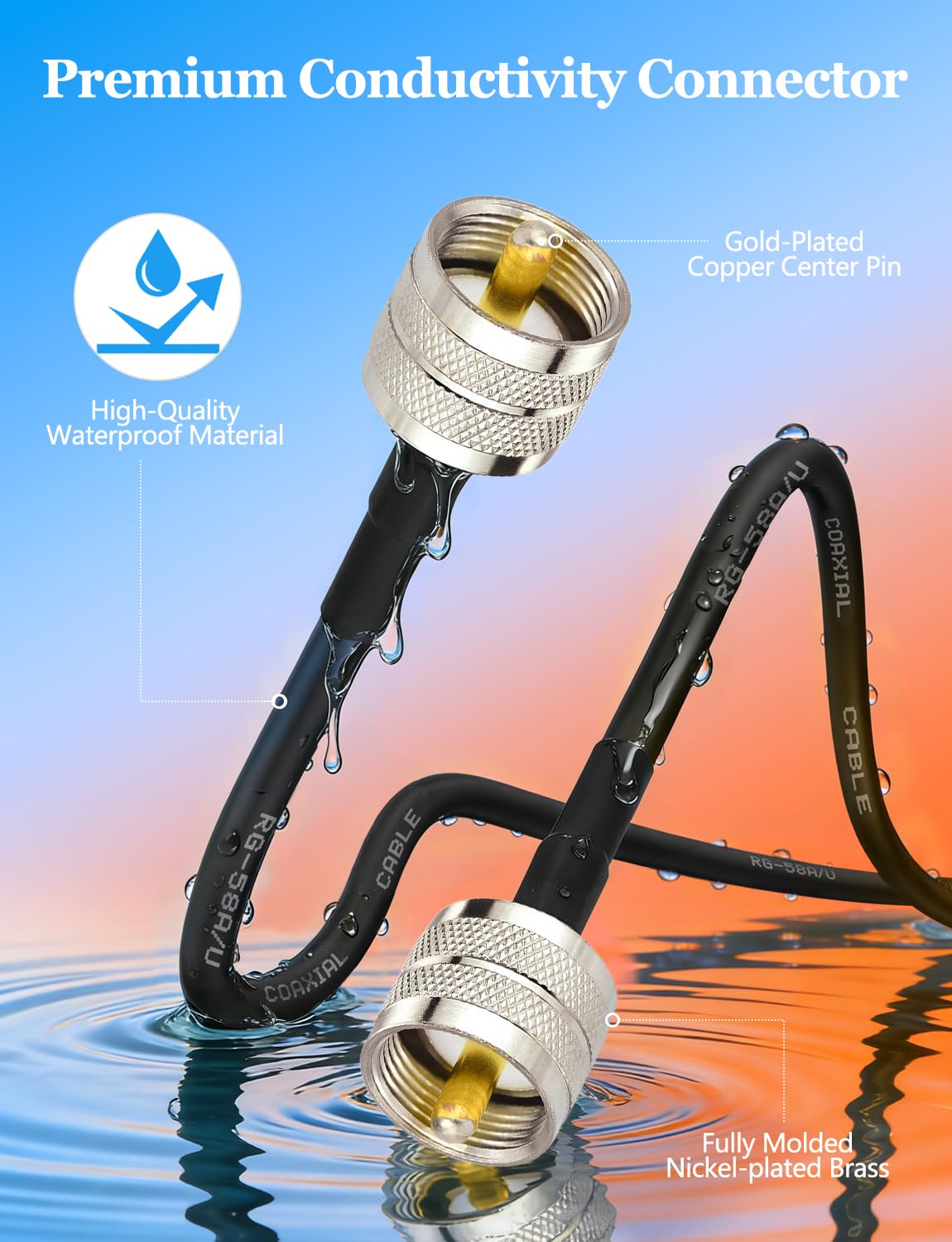 Superbat Cavo Coassiale RG58 CB 60cm UHF PL259 Maschio a Maschio 50 ohm Bassa Perdita per Radio HAM e CB, Analizzatore di Antenna, Carico Fittizio, Misuratore ROS (1 Pezzo)