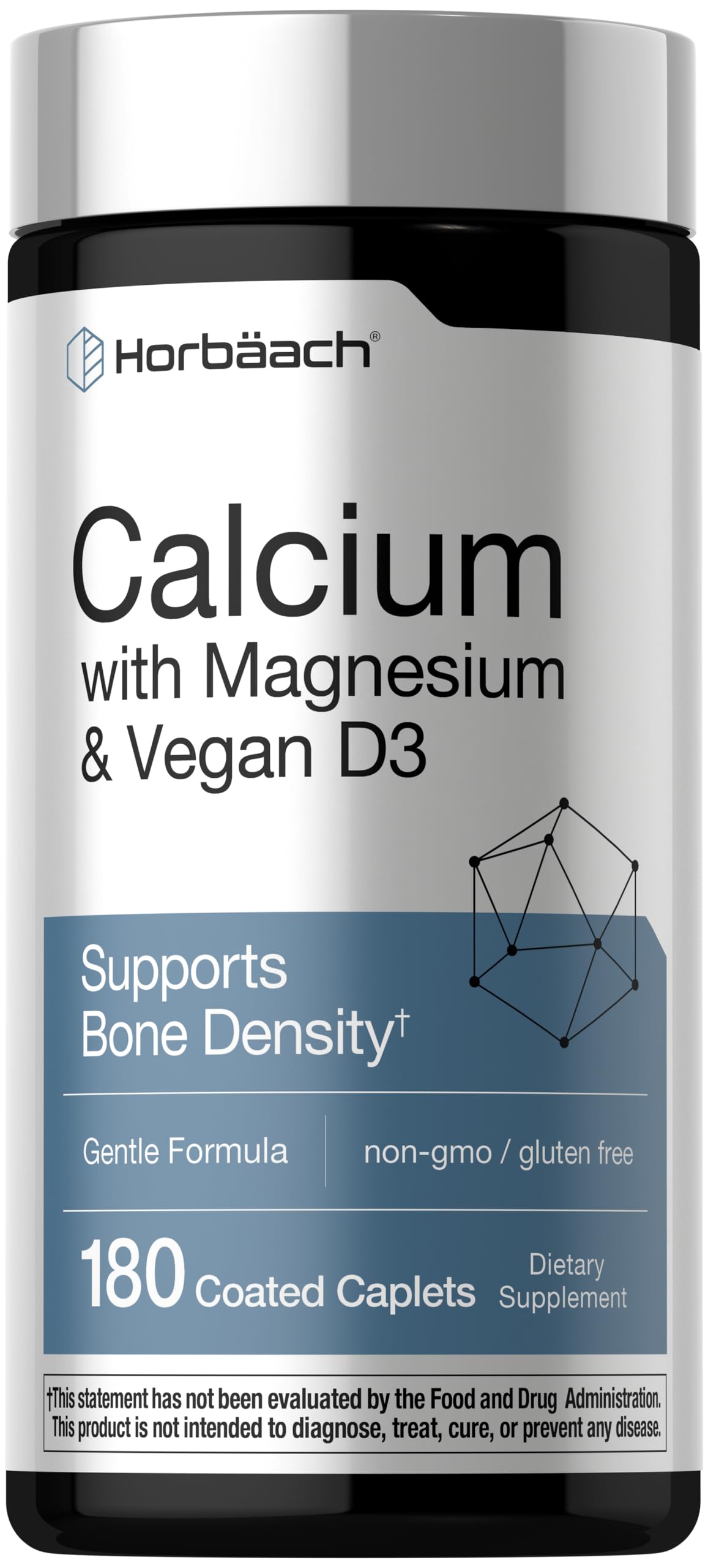 Horbäach Calcium Magnesium D3 | 180 Coated Caplets | Supports Bone Density