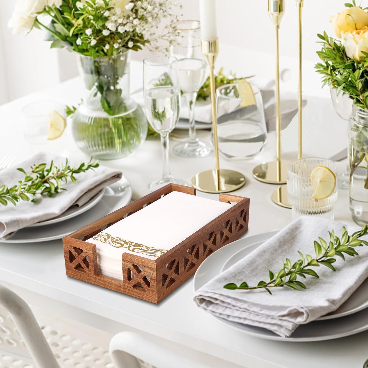 Acacia Wood Napkin Holder for Bathroom - Wooden Guest Towel Holder for Dining Table, Kitchen, Cocktail, Decor, Rustic Farmhouse, Bar, Party, Paper - Modern Disposable Hand Towel Holders, 9.5" X 5.5" - Image 6