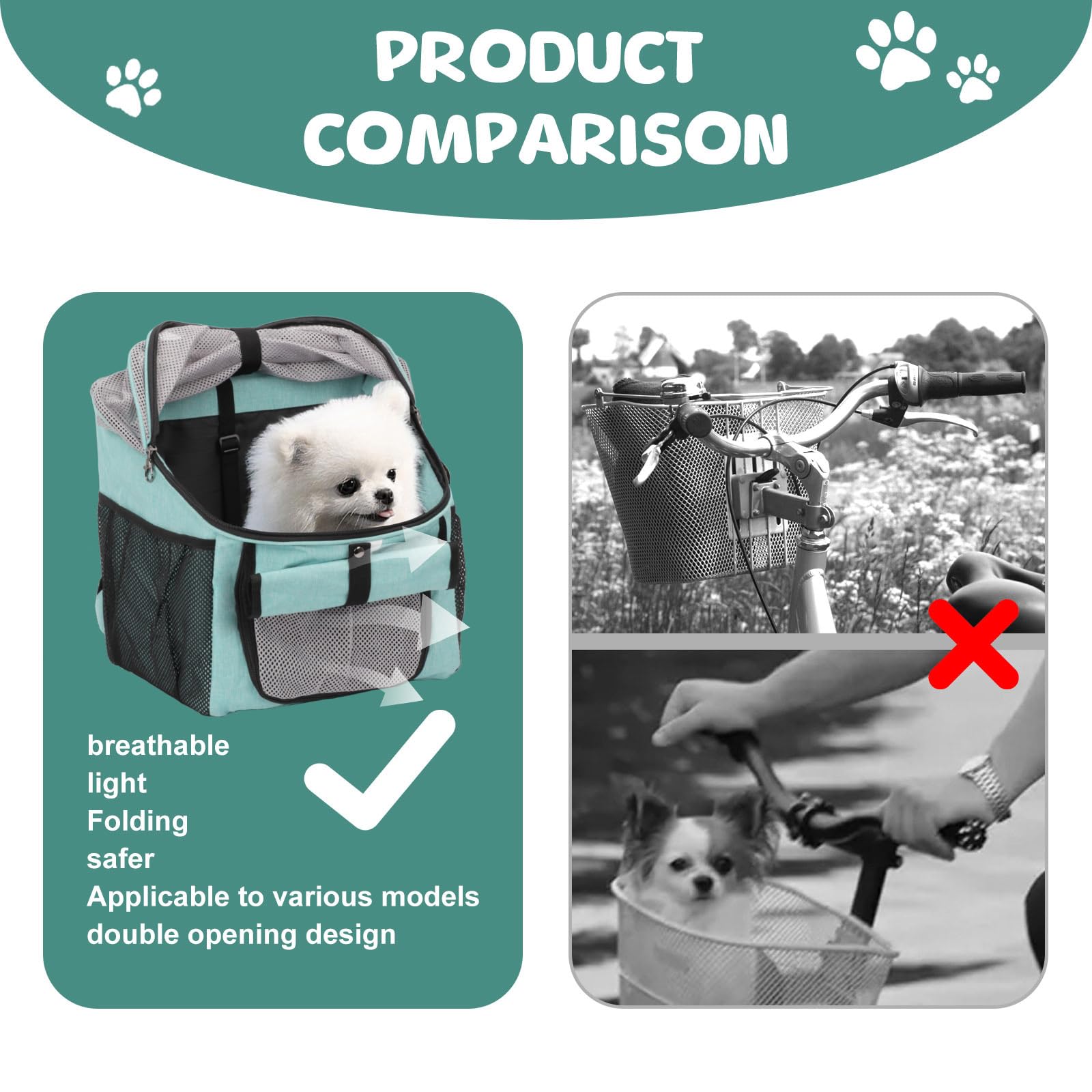 Cestino per bicicletta anteriore, pieghevole, impermeabile, per cani e animali domestici, shopping, campeggio e attività all'aperto