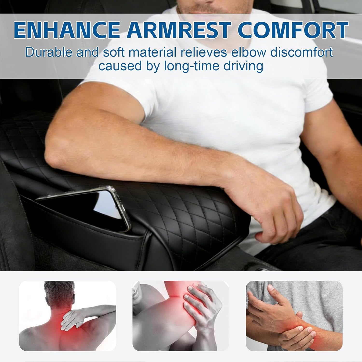 Center Console Armrest Cover for 2011-2020 2021 Jeep Grand Cherokee with Organizer Storage Pockets, Thicken PU Leather Waterproof Arm Rest Box Cushion Protector Pad (Black)
