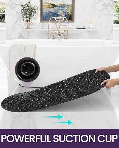 Miniatura 20 de DEXI Tapete antideslizante para bañera de 16 x 35 pulgadas, tapete de ducha para baño, bañera, tapete de baño ovalado lavable con ventosas y Todo