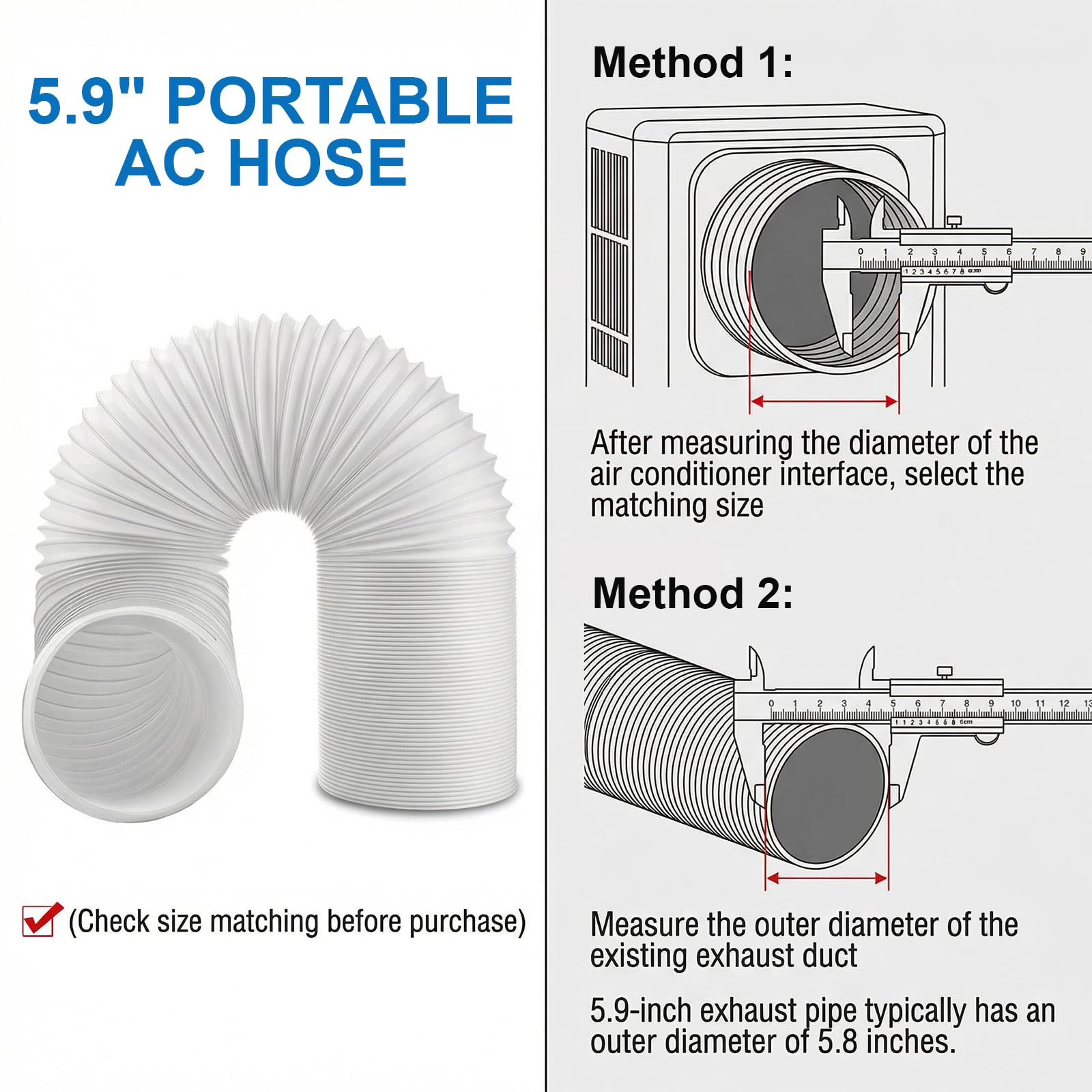 Tubo Aire Acondicionado Portátil, Diámetro 150mm Longitud 2M, Roscado a la Izquierda, Manguera de Escape Flexible de PP, Manguera de Ventilación Universal para Ar Condicionado Portatil