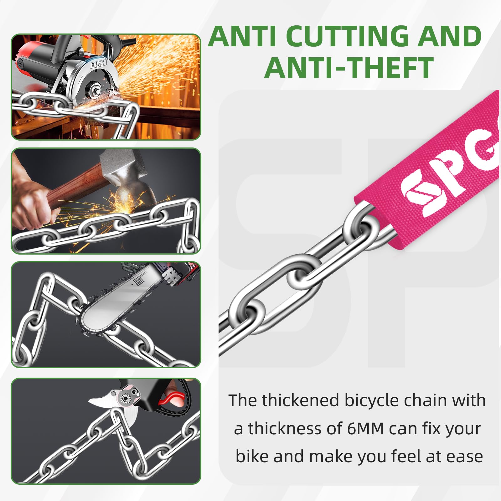 Lucchetto Per Bicicletta Con 3 Chiavi, 90 Cm In Catena In Acciaio Da 6 Mm, Con Copertura Impermeabile, Antifurto, Ad Alta Sicurezza Per Bicicletta, E-bike, MTB, Moto