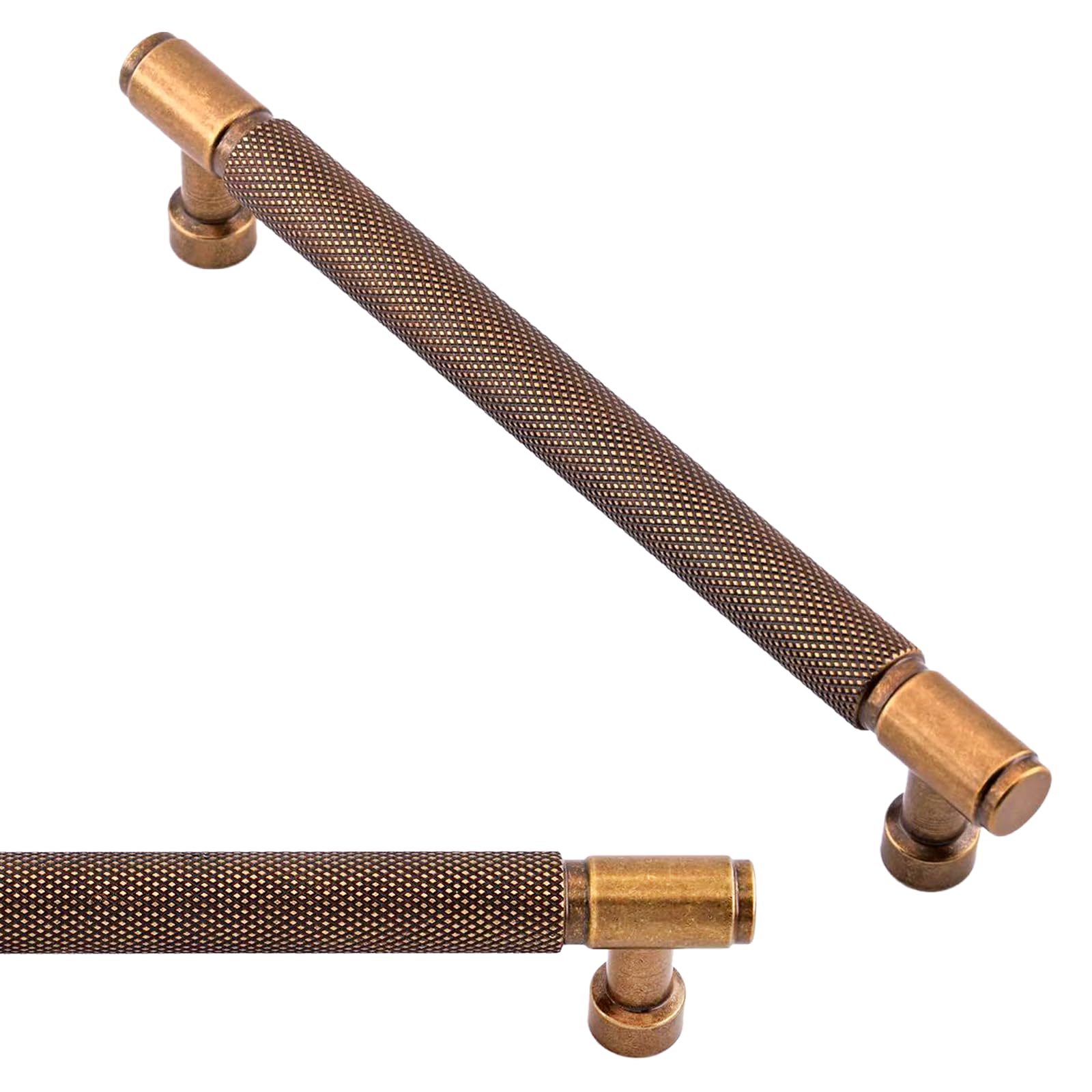 Asimerdeco 10 Pack Knurled Antique Brass Cabinet Pulls 6.3 Inch(160mm) Kitchen Cupboard Handles Cabinet Hardware Drawer Pulls