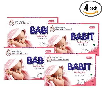 Babit Baby Bathing Soap Pack of 4 (75gm)|Enriched with Goat Milk and Oatmeal | Skin Friendly cleansing bar| with Paraben Free Formula | Baby Skin care Products Combo