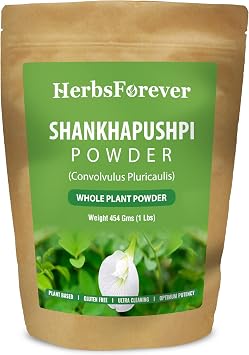 HerbsForever ShankhpushpiConvolvulus Pluricaulis Whole Plant Powder,Nervine & Brain Tonic, Cognitive Function |Wild Harvested,Non GMO,2X Potency,Ultra Clean-NO Sand & Mud, Steam Treated|16oz-1LBS