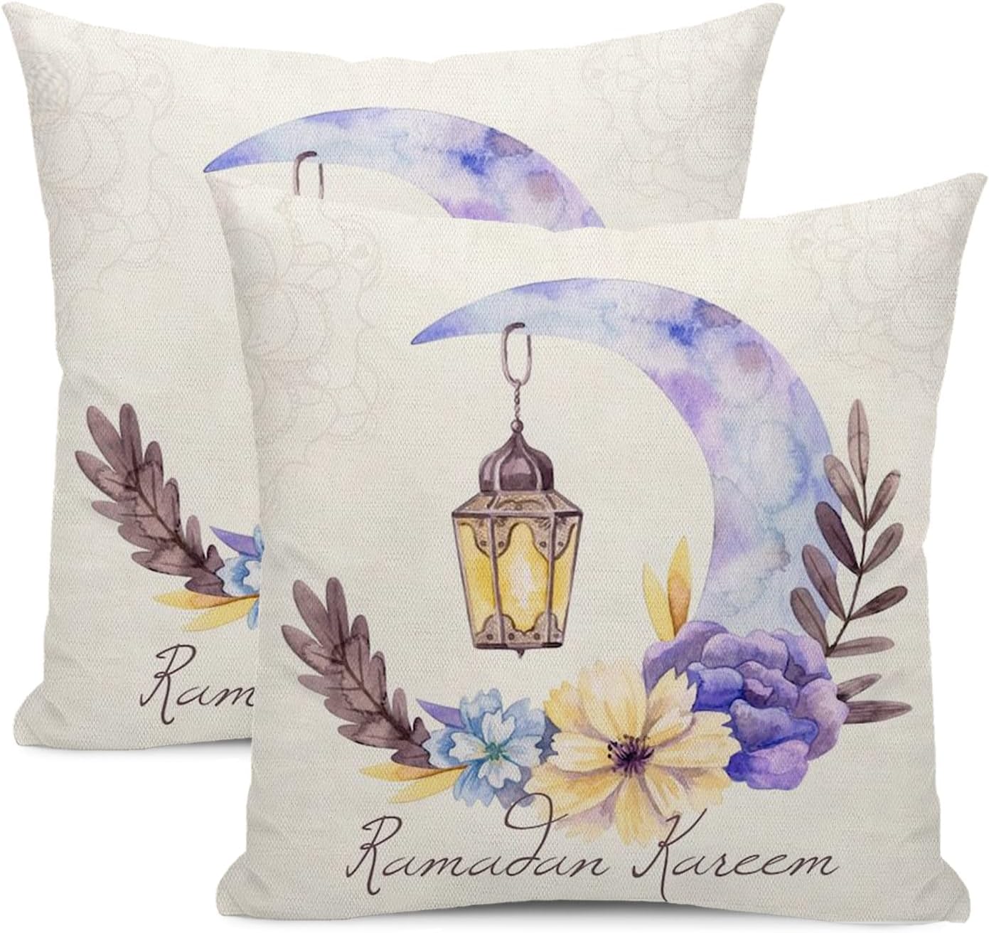 GOLIANDA Ramadan Kareem Pillow Covers 18x18 Set of 2, Seasonal Spring Pillowcase Ramadan Deocrations Throw Pillows Moon Flower Lantern Decorative Outdoor Cushion Case for Home Party Decor