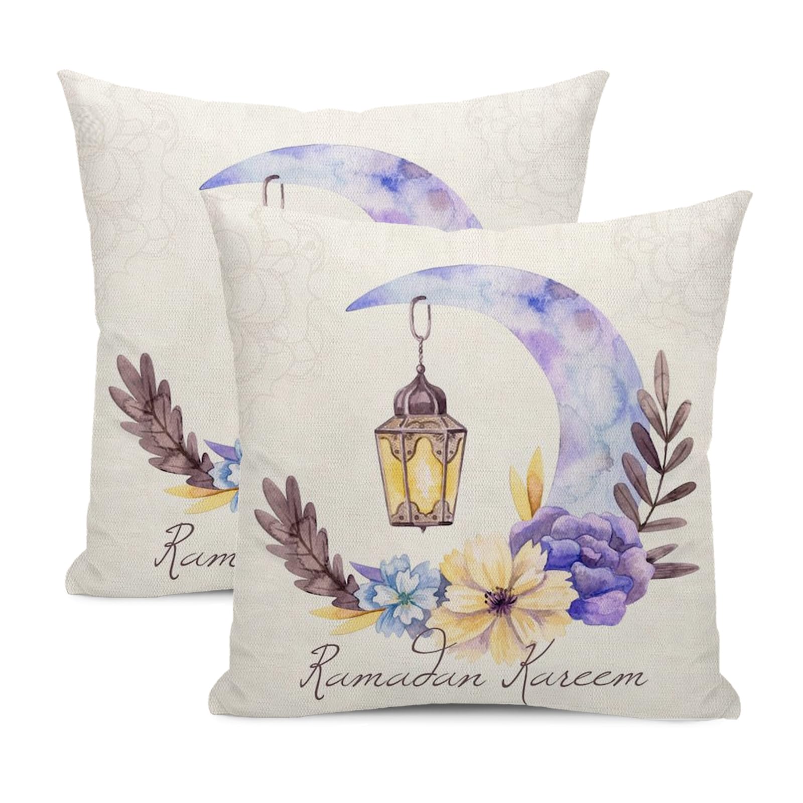 Ramadan Kareem Pillow Covers 18x18 Set of 2, Seasonal Spring Pillowcase Ramadan Deocrations Throw Pillows Moon Flower Lantern Decorative Outdoor Cushion Case for Home Party Decor