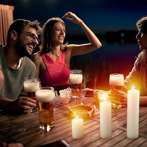 Miniatura 7 de Nuogo 12 velas de pilar de color marfil sin goteo sin perfume, velas de cera de parafina altas para boda, spa, cumpleaños, vacaciones, baño, fiesta,