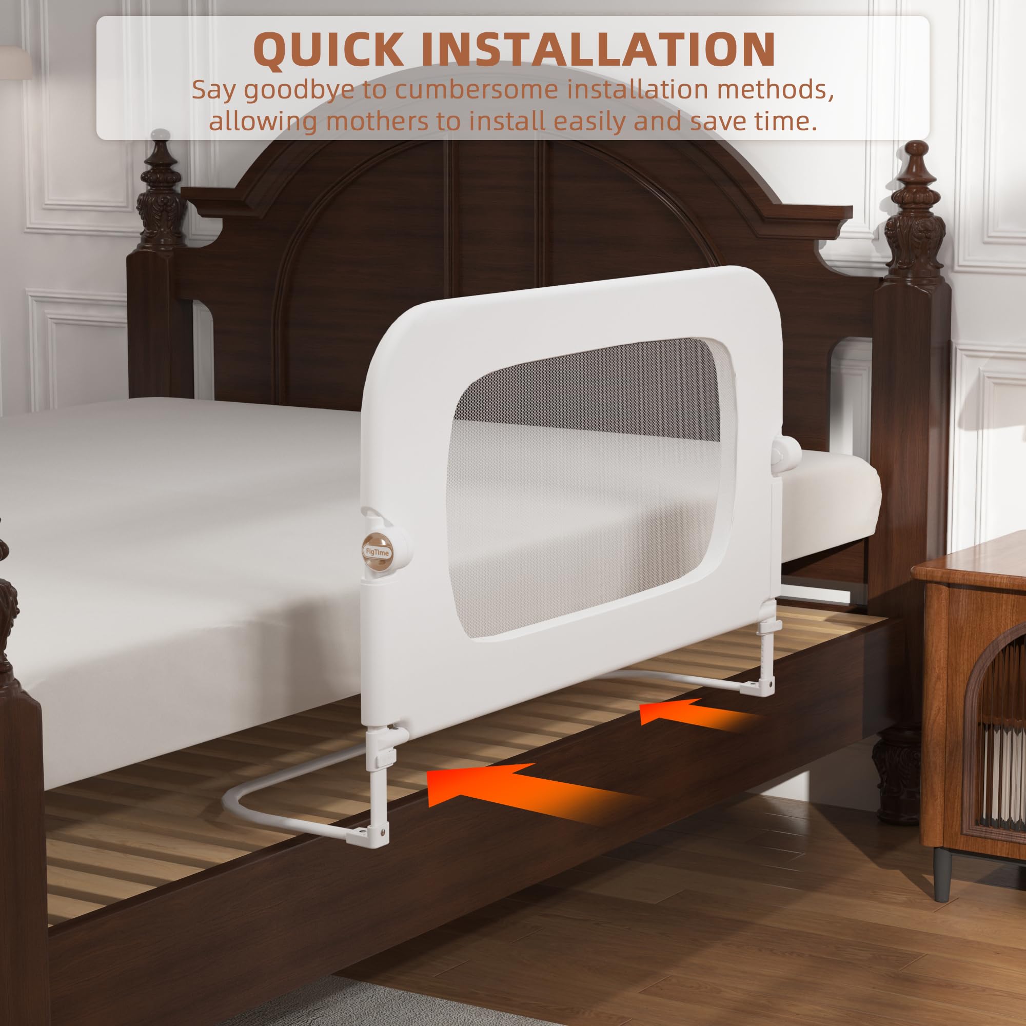 FigTime Barandilla de cama para niños pequeños, protector de barandilla de cama de bebé para niños, barandillas de cama para niños pequeños con ajuste de anclaje reforzado, altura ajustable y plegable